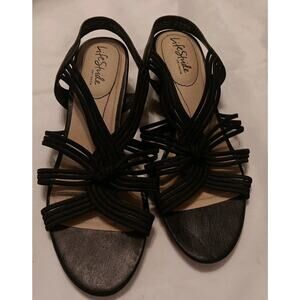 LifeStride Sandals Womens Sz 9M Black Yvette Soft System Strappy Slingback Wedge